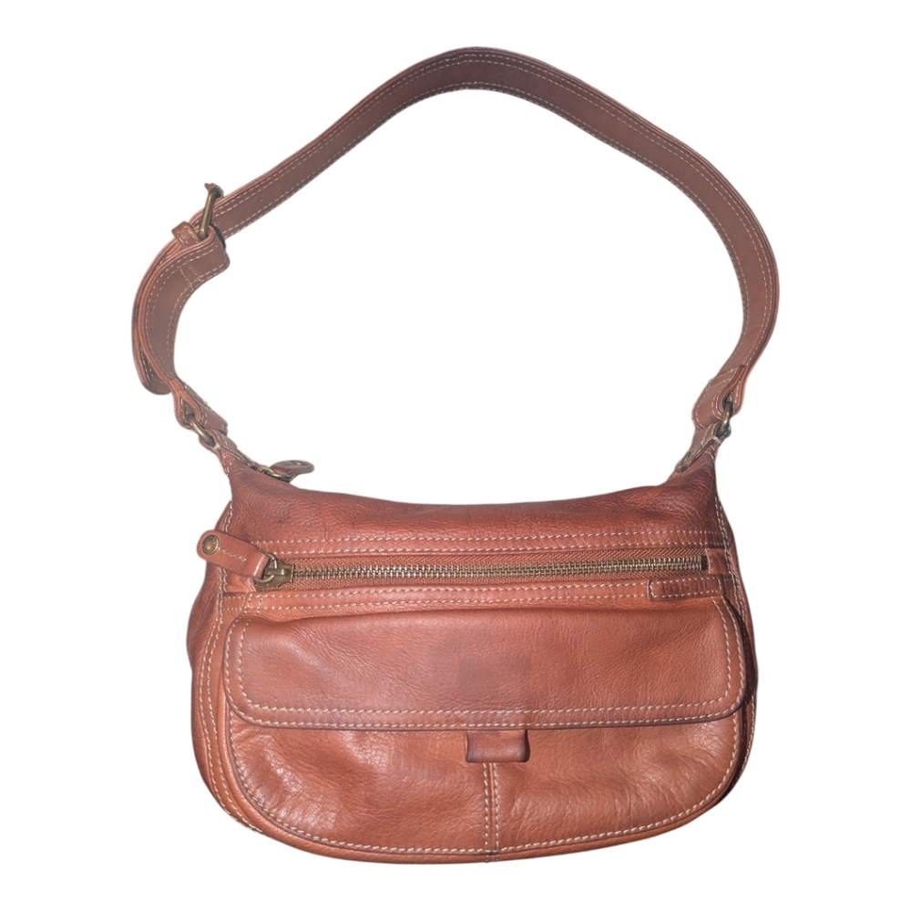 Fossil brown leather shoulder bag with ID holder,genuine leather, hobo style.